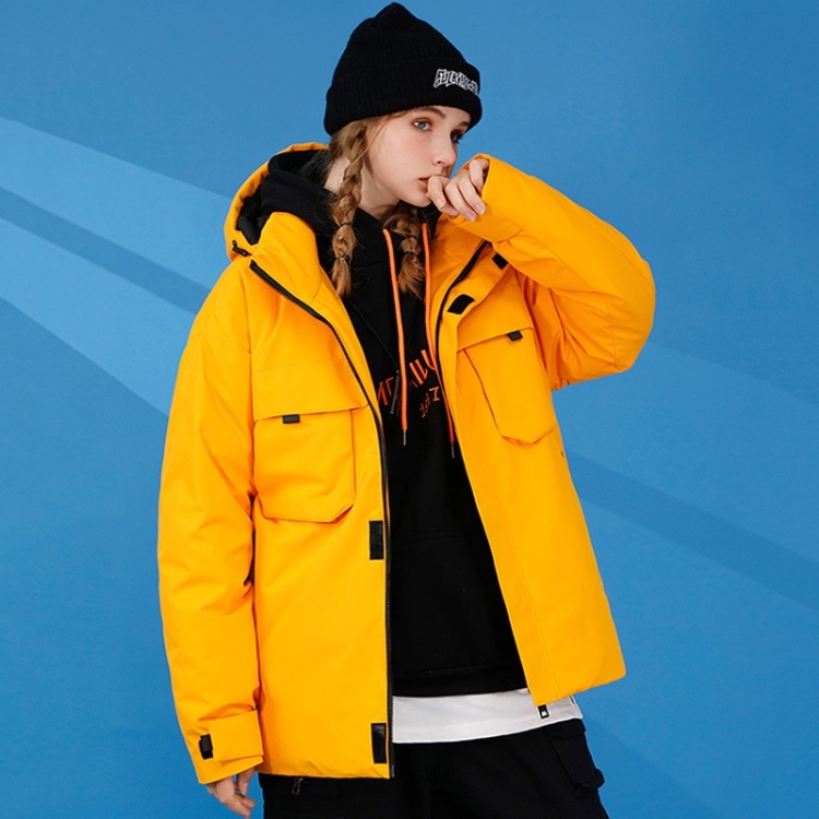 

Winter Ladies Short Offset Printing Pattern Down Jacket Loose Casual Cold-proof Warm White Duck Down Coat with Detachable Cap (Color:Yellow Size:M)