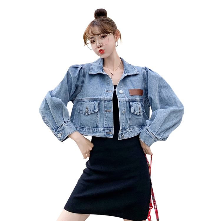 

Fashion Loose Long Sleeve Short Denim Jacket Coat (Color:Light Blue Size:S)