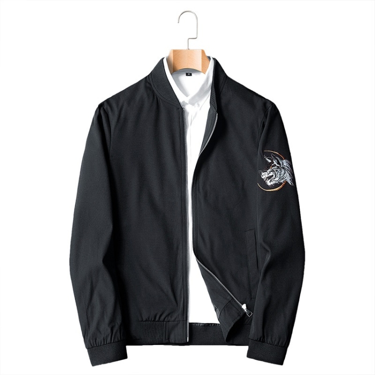 

Casual Plus Velvet Embroidered Jacket Mens Sports Plus Fat Plus Size Slim Jacket (Color:Black Size:L)