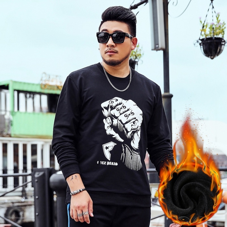 

Fall Winter Plus Velvet Warm Plus Size Sweater Mens Long-sleeved T-shirt Plus Fertilizer To Increase Thickening Loose Bottoming Shirt (Color:Black Size:XL)