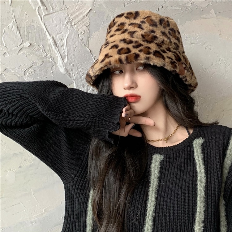 

All-match Plush Fisherman Hat (Color:Leopard Print Size:Free Size)