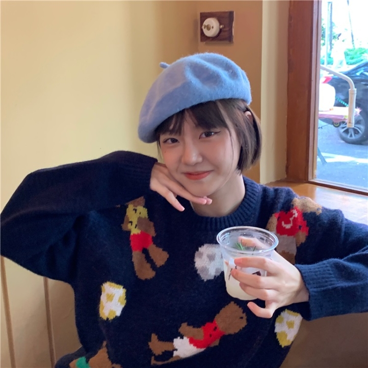 

Retro Simple Solid Color Woolen Painter Hat (Color:Light Blue Size:Free Size)