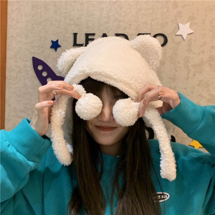 

All-match Cute Bear Lamb Plush Ear Cap (Color:Beige Size:Free Size)