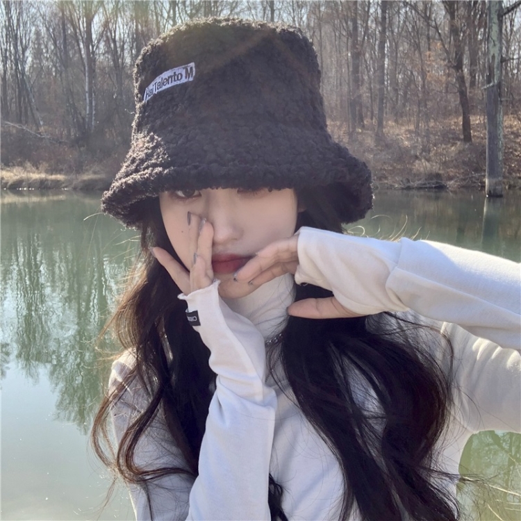 

Vintage Simple Lamb Wool Fisherman Hat (Color:Black Size:Free Size)