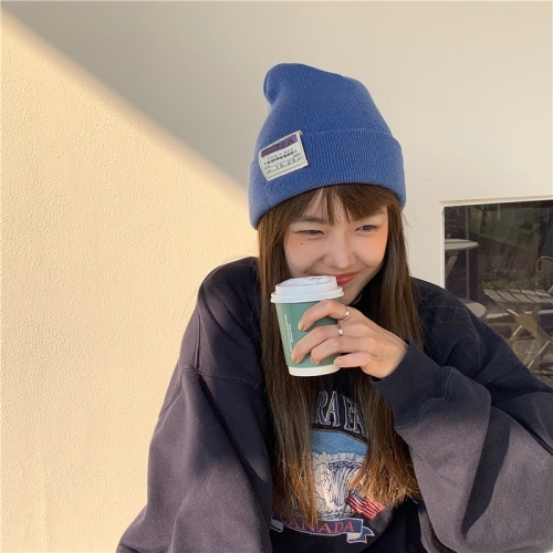 

Simple Solid Color Small Standard Warm Knitted Hat (Color:Blue Size:Adjustable)