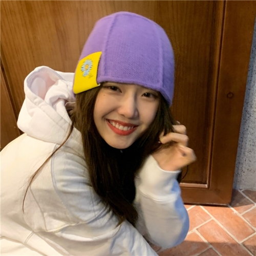 

Solid Color Big Flower Logo Knitted Fisherman Hat (Color:Black Size:Free Size)
