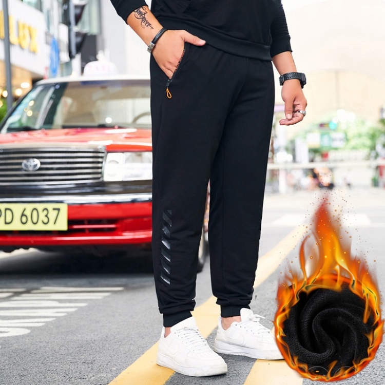 

Autumn And Winter Mens Sports Pants Plus Velvet Thick Straight Loose Trousers Plus Fat Plus Size Casual Pants (Color:Black Size:XL)