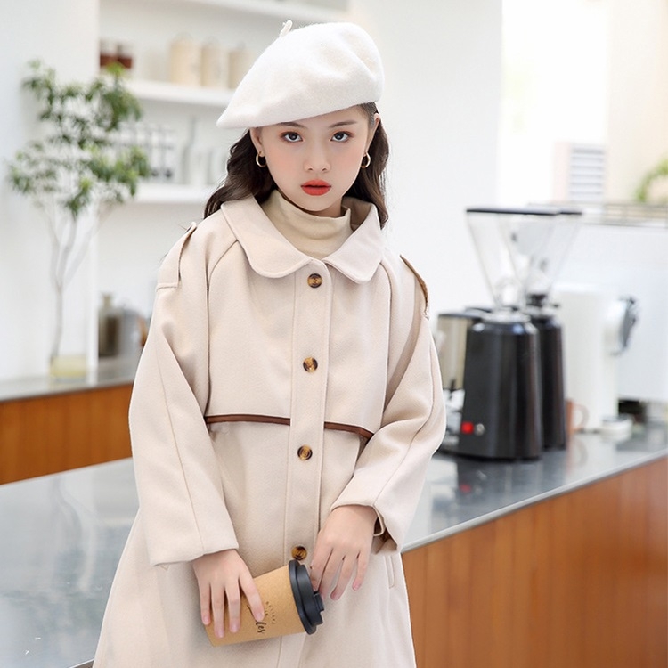 

Girls Woolen Windbreaker Jacket Mid-length Thickened Childrens Woolen Coat (Color:Khaki Size:110)