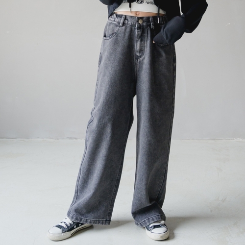 

Girls Jeans Fall And Winter Loose And Thin Mopping The Floor Wide-leg Drape Old Straight-leg Pants (Color:Black Size:165)