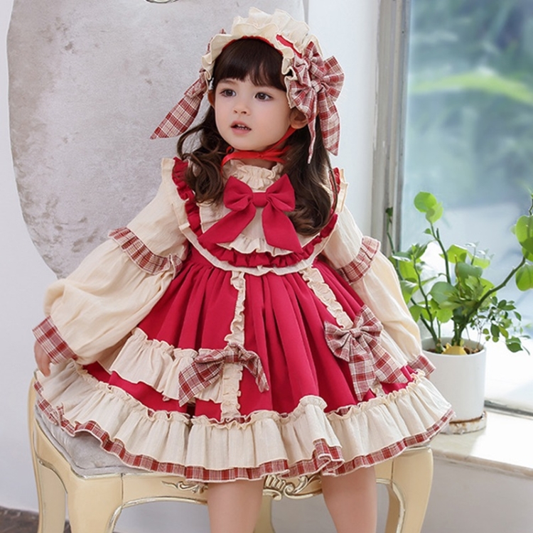 

Girls Autumn And Winter Long-sleeved Lolita Dress (Color:Red Size:80)