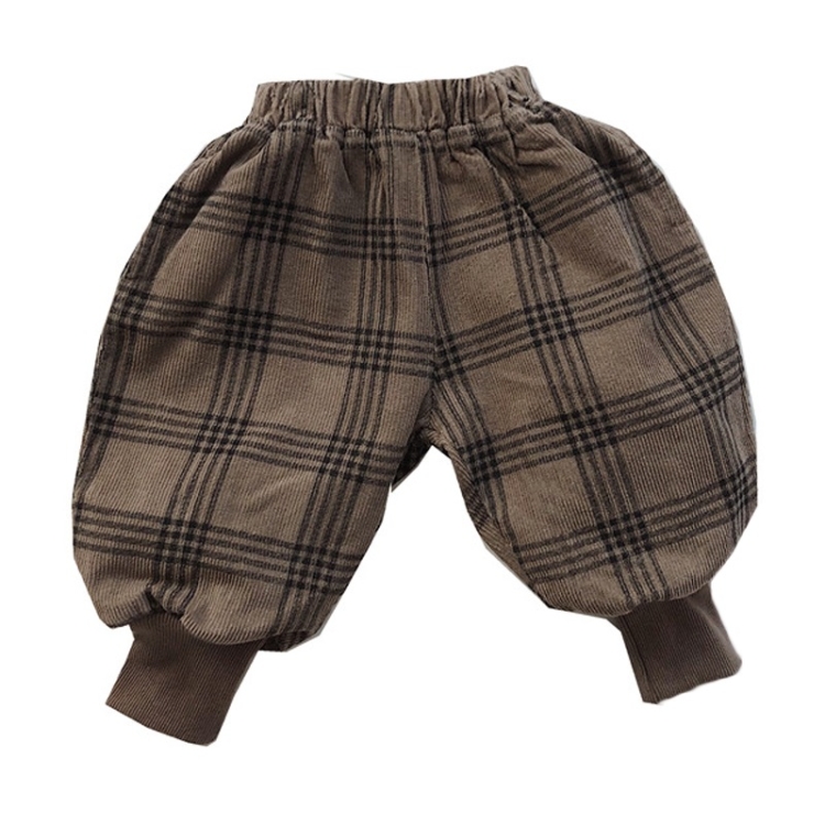 

Childrens Plaid And Velvet Bloomers And Drawstring Pants (Color:Coffee Size:80)