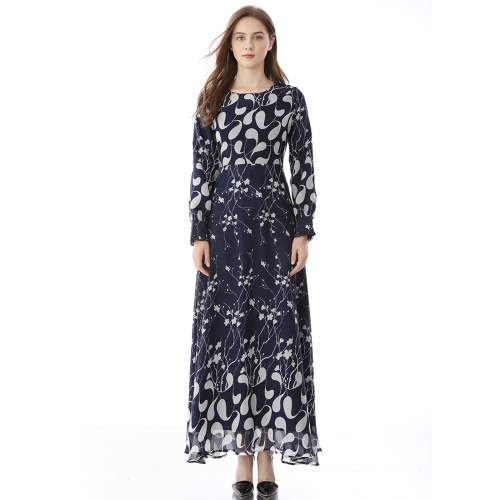 

Retro Floral Long Sleeve Big Swing Long Dress (Color:As Show Size:M)