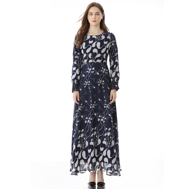

Retro Floral Long Sleeve Big Swing Long Dress (Color:As Show Size:XL)