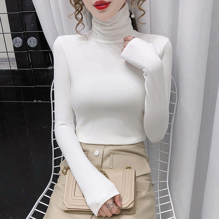 

Ladies High Neck Long Sleeve All-match Slim Bottoming Shirt (Color:White Size:M)