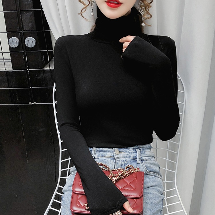 

Ladies High Neck Long Sleeve All-match Slim Bottoming Shirt (Color:Black Size:S)