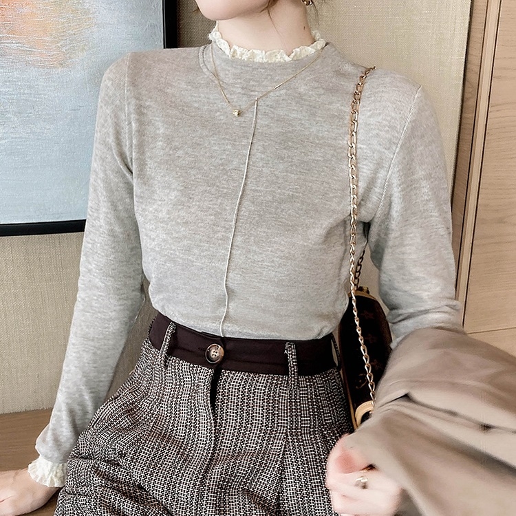 

Ladies Lace Collar And Velvet Base Shirt (Color:Khaki Size:XXL)