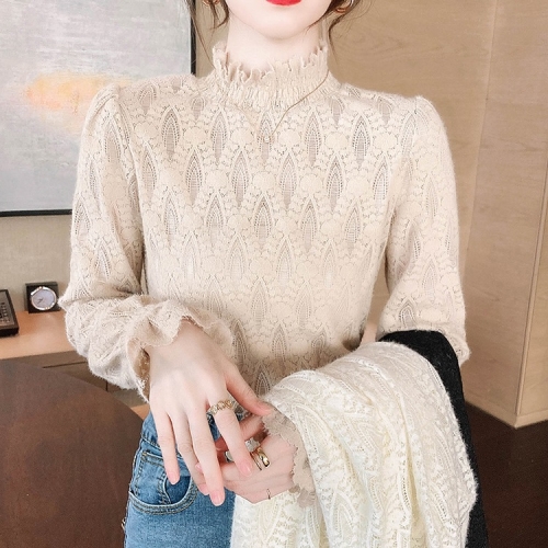 

Ladies Mink Plush Thick Lace Bottoming Shirt (Color:Khaki Size:S)