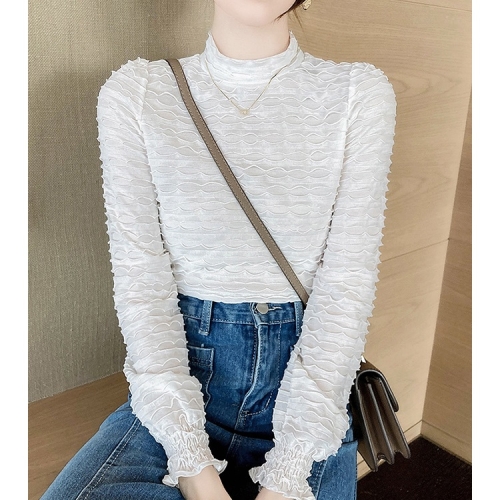 

Women High Neck Pleated Bottoming Shirt (Color:White Size:S)