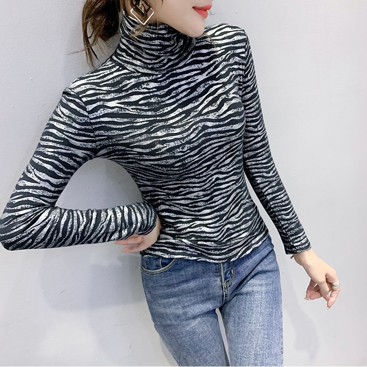 

Ladies Leopard Texture Brushed High Neck Bottoming Shirt (Color:Black Size:L)