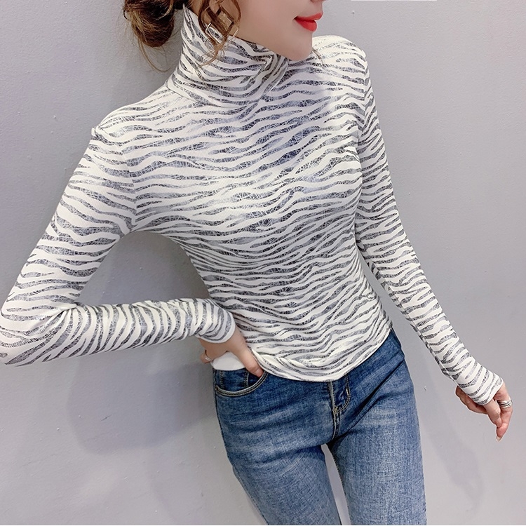 

Ladies Leopard Texture Brushed High Neck Bottoming Shirt (Color:White Size:S)