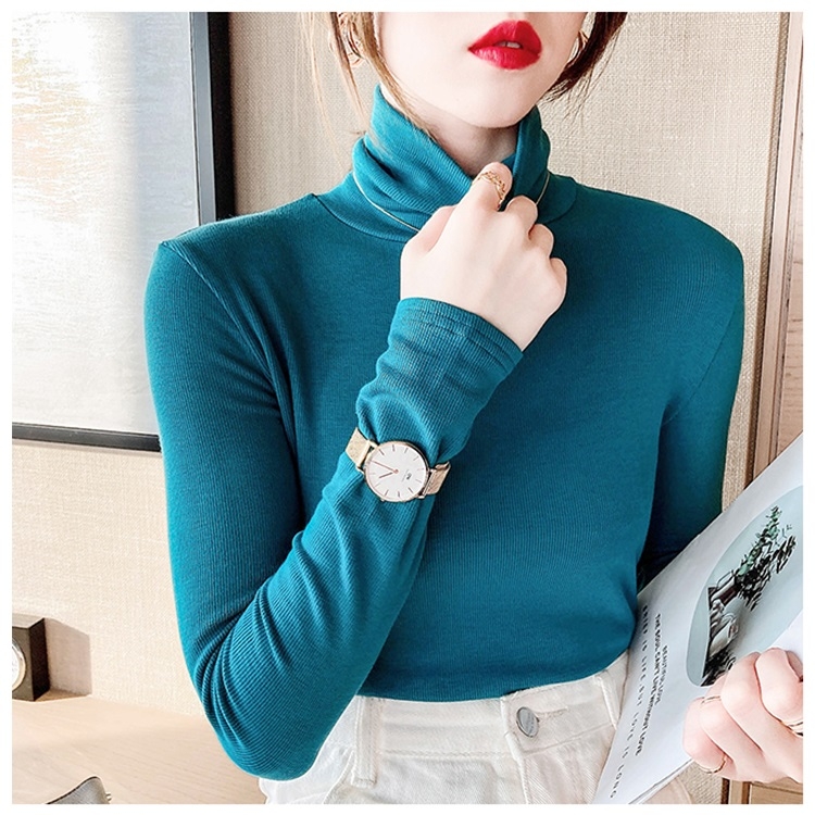 

Tight-fitting Solid Color Turtleneck Bottoming Shirt (Color:Peacock Blue Size:M)