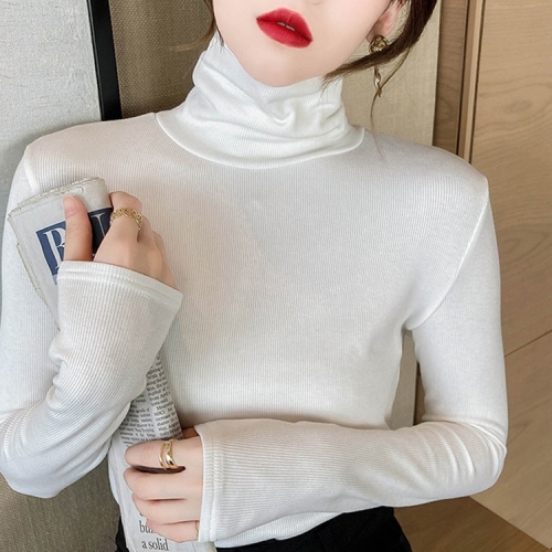 

Tight-fitting Solid Color Turtleneck Bottoming Shirt (Color:White Size:S)