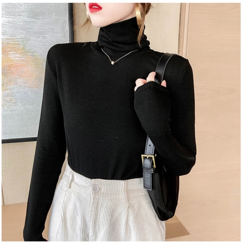 

Tight-fitting Solid Color Turtleneck Bottoming Shirt (Color:Black Size:S)