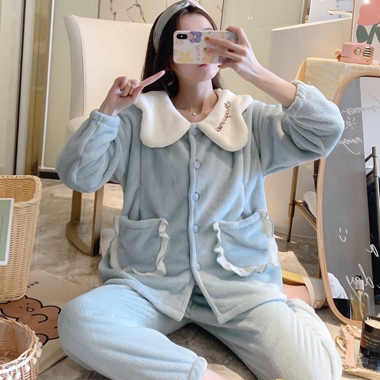 

Two-piece Thickened Warm Pajamas For Pregnant Women (Color:Blue Size:L)