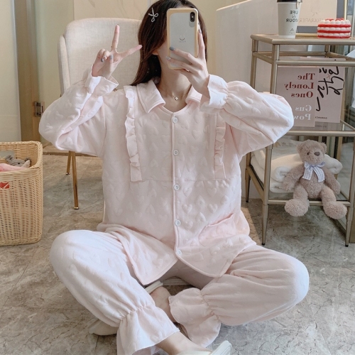 

Pure Color Jacquard Warm Pajamas For Pregnant Women (Color:Love Shrimp Color Size:L)