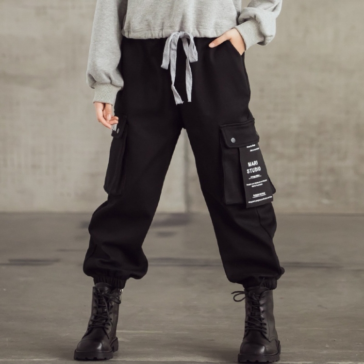 

Winter Children Plus Velvet Thickening Overalls Trousers (Color:Black Size:120cm)