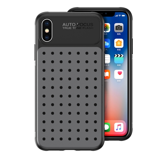 

Mesh Breathable PC + TPU Shockproof Protective Case For iPhone XR, With Holder (Gray)