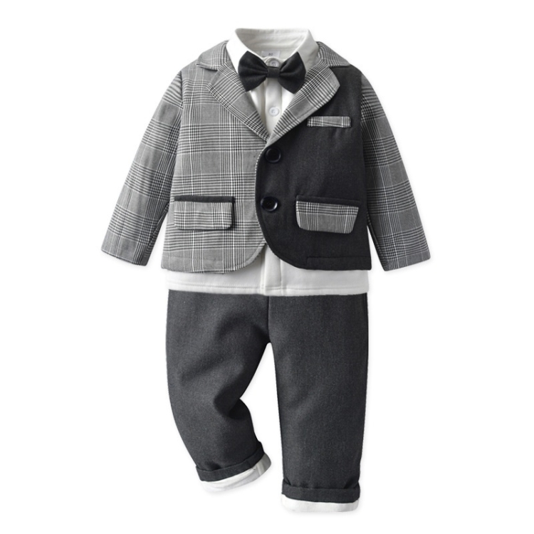 

Baby Boy Gentleman Style Plus Velvet Thickening Coat Shirt Pants Three-piece Set (Color:As Show Size:80cm)