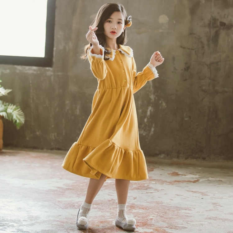 

Girl Plus Velvet Thickening Doll Collar Dress (Color:Yellow Size:165cm)