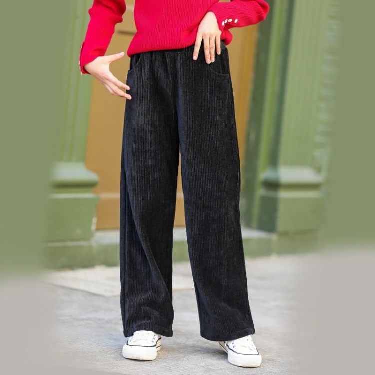 

Girl Loose Leisure Chenille Straight Pants Trousers (Color:Black Size:120cm)