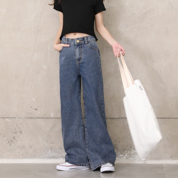 

Girl Plus Velvet Loose Broad Leg Sagging Straight Pants Jeans (Color:Dark Blue Size:165cm)