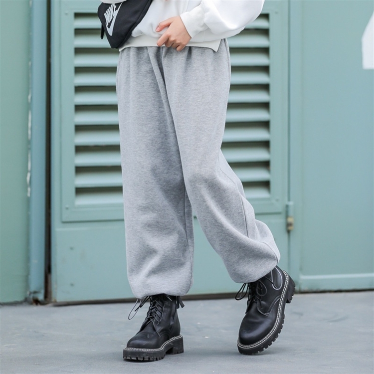 

Girl Plus Velvet Thickening Loose Casual Straight Pants Trousers (Color:Grey Size:120cm)