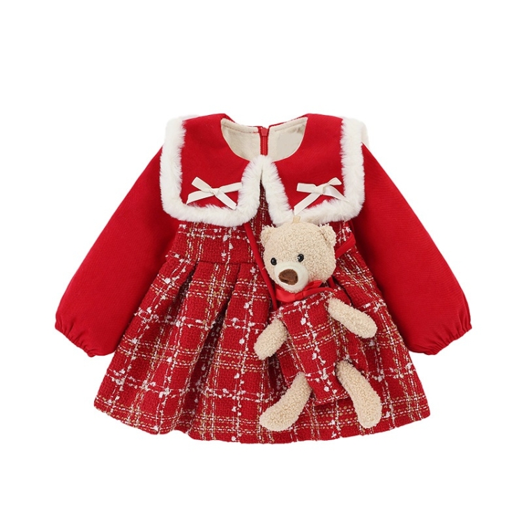 

Winter Baby Girl Lovely Sweet Style Plus Velvet A-line Skirt Dress (Color:Red Size:90cm)