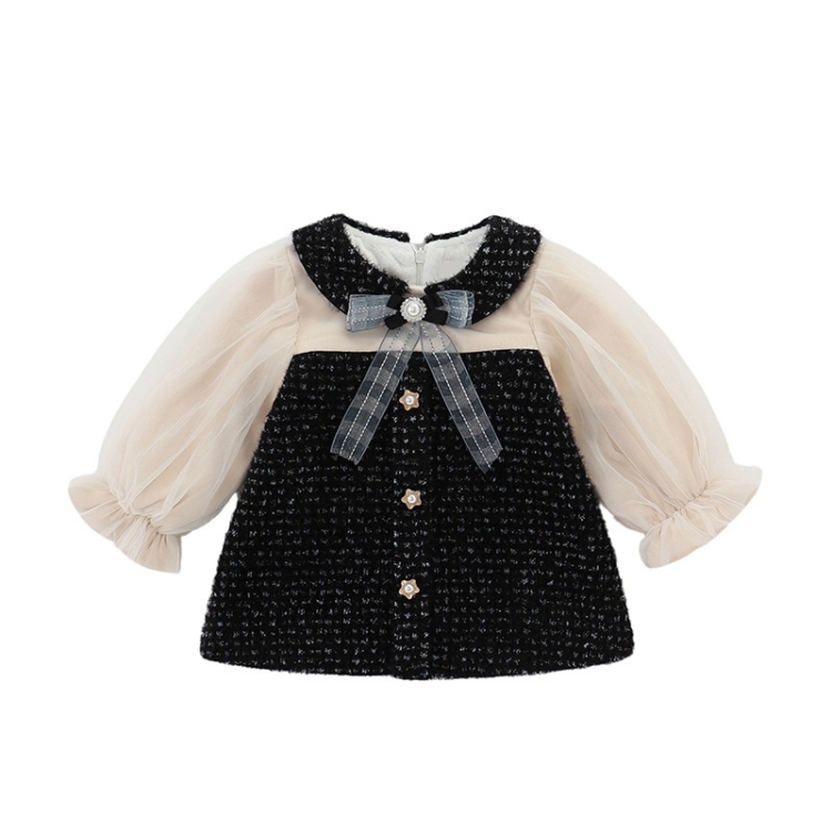 

Winter Baby Girl Celebrity Style Plus Velvet Mesh Sleeve A-line Skirt Princess Dress (Color:Black Size:80cm)