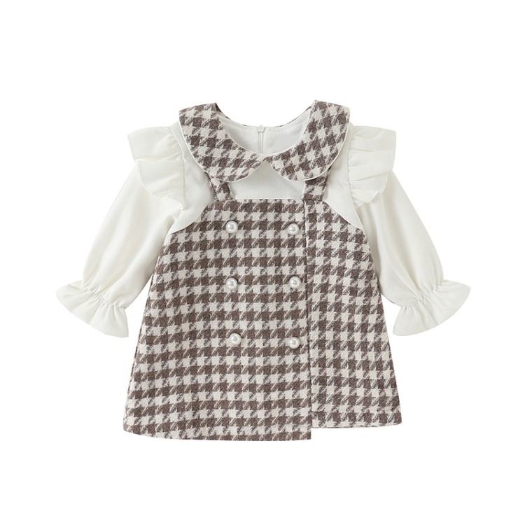 

Winter Baby Girl Lotus Leaf Collar Woollen A-line Skirt Dress (Color:As Show Size:80cm)