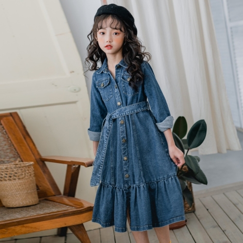 

Girl Fashion Casual Long Sleeve Denim Dress (Color:Blue Size:110cm)