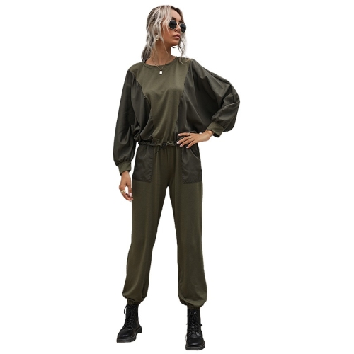 

Women Sport Drawstring Top Harem Pants Two-piece Set (Color:Army Green Size:S)