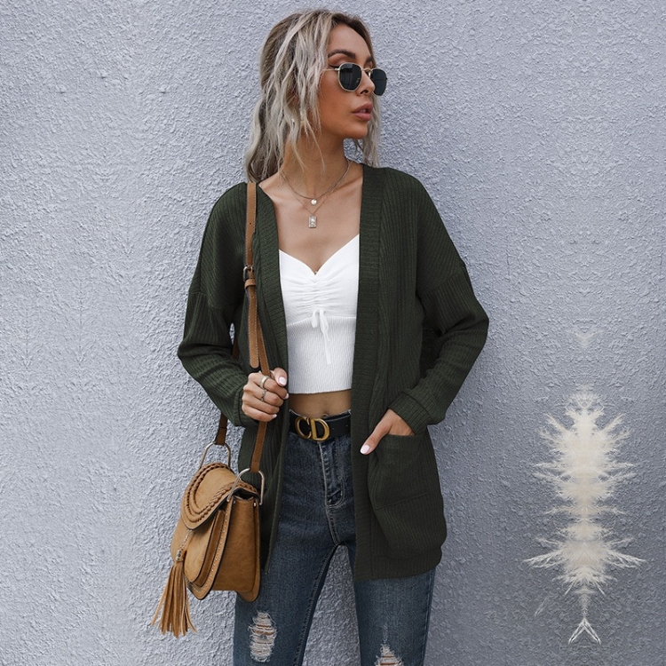 

Women Solid Mid-length Cardigan Sweater Coat (Color:Army Green Size:M)