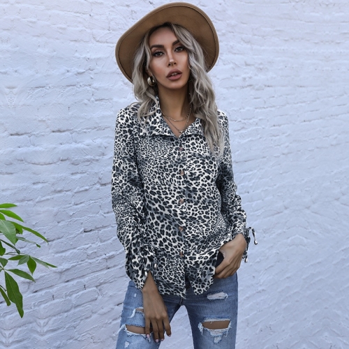 

Women Loose Leopard Print Single Breasted Shirt (Color:Black White Size:S)