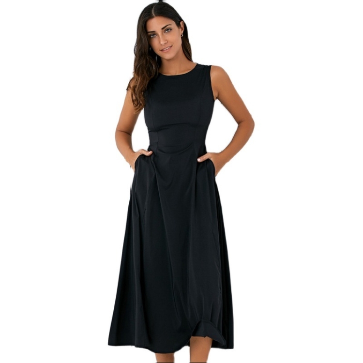 

Women Spring Summer Slim Big Swing Dress (Color:Black Size:L)