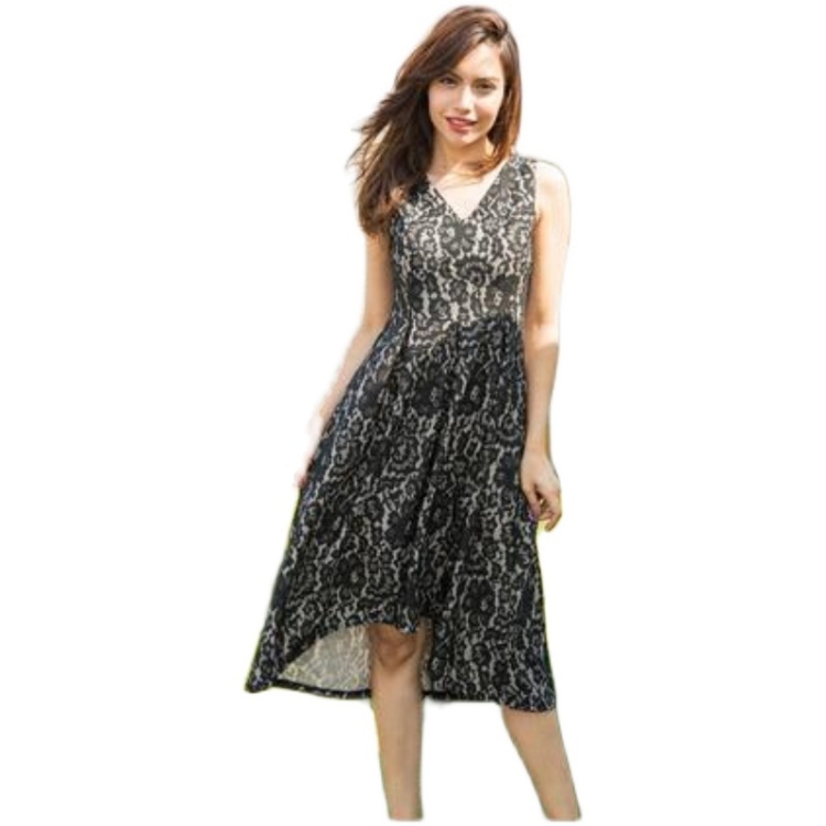 

Women Casual Sexy Lace V-neck Sleeveless Dress (Color:Black Size:XL)