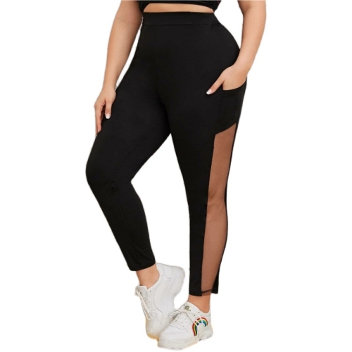 

Women Casual Mesh Stitching Pants (Color:Black Size:XXXL)