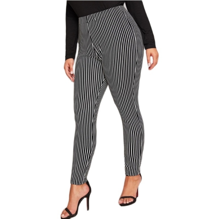 

Women Plus Size Casual Loose Striped Trousers (Color:Black Size:XXXL)