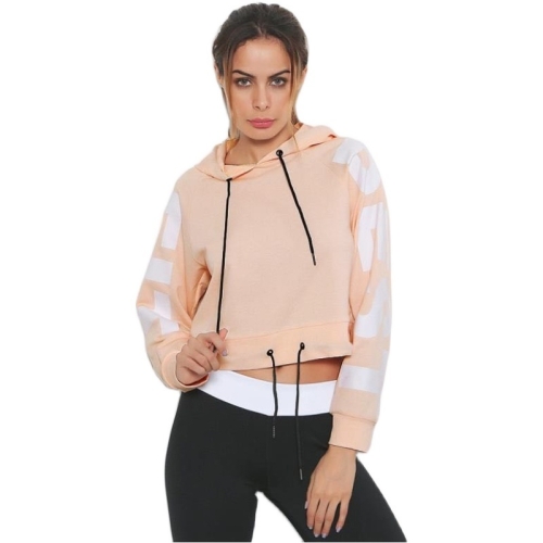 

Women Printed Long Sleeve Hooded Sweater (Color:Apricot Size:S)