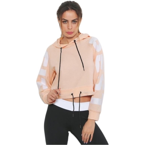 

Women Printed Long Sleeve Hooded Sweater (Color:Apricot Size:M)