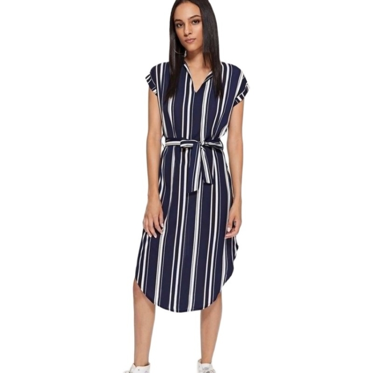 

Women Sexy V-neck Striped Printed Mid-length Dress (Color:As Show Size:L)